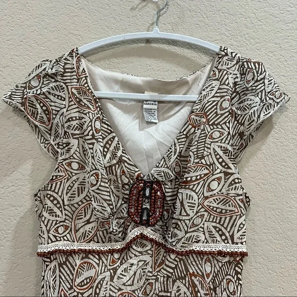 Sangria Womens Sz 12 Silk Dress Beaded Floral Boho Cottagecore Y2K Phoebe Buffay - Picture 2 of 12